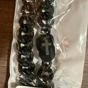 Vnox Cuban Link Chain Mens 20" Black NEW Stainless Steel Cross Etched 9mm